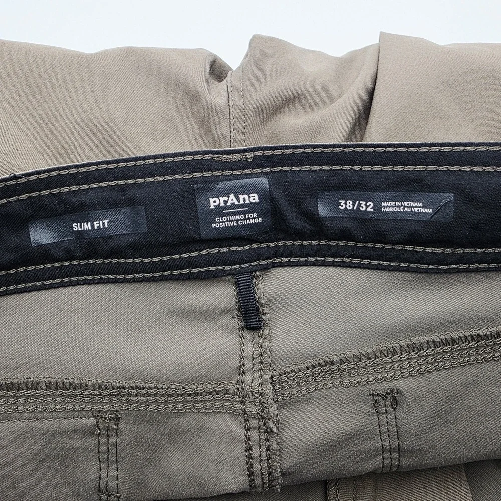 Prana Pants Mens 38X32‎ Tan Zion II Slim Performance Nylon Hiking Outdoor Logo
